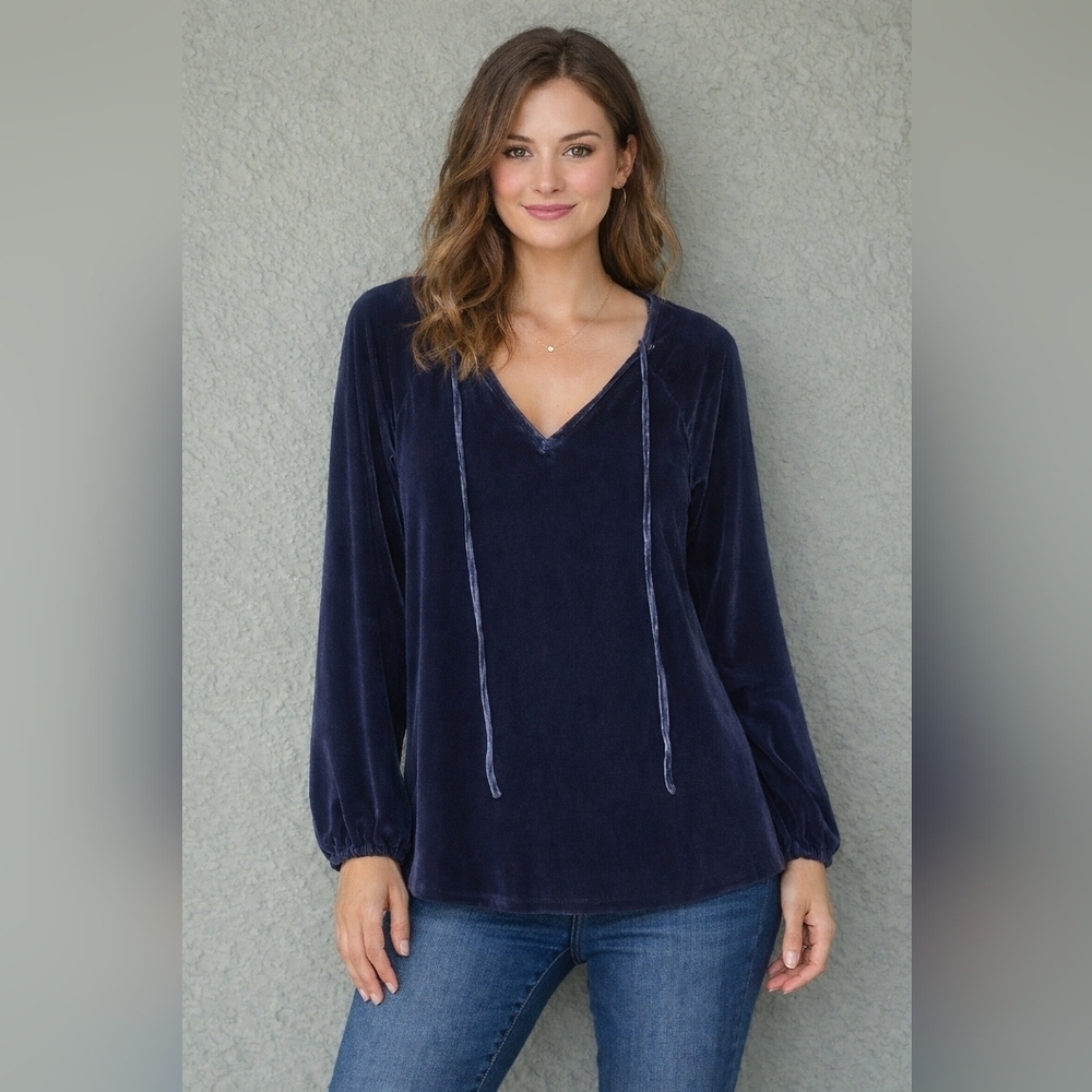 Dylan Soft Velvet Peasant Style Tunic Top